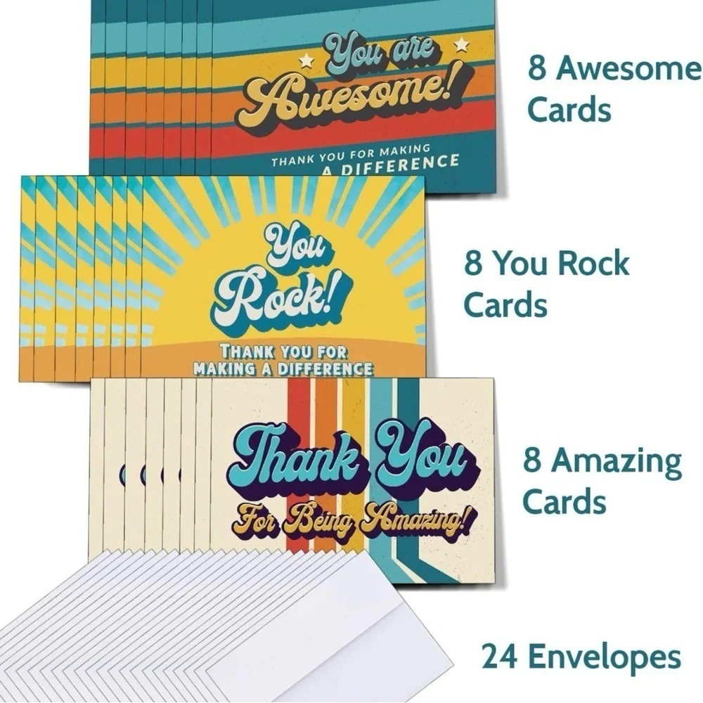 NWT T Marie 24 Retro Appreciation Cards + Envelopes